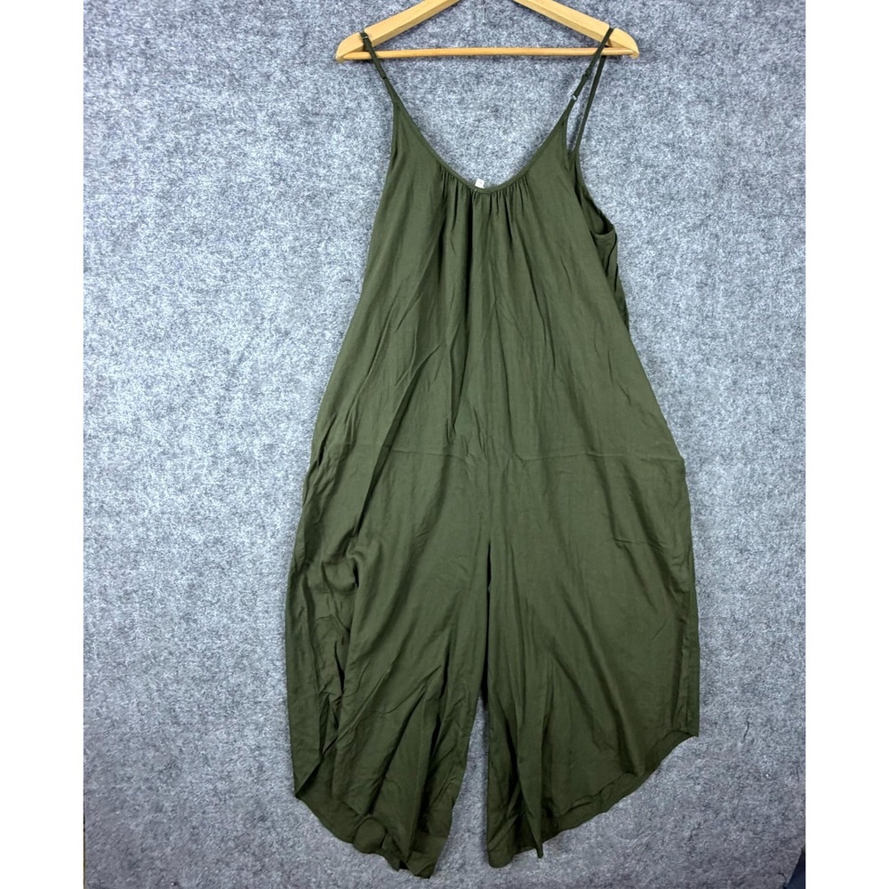 En Creme Jumpsuit Women Large Green Baggy Boho Festival Wide Leg Cropped Flowy - Picture 2 of 7